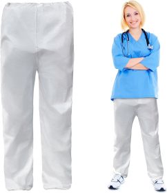 Disposable Scrubs Pants. Waterproof Protective White Trousers. PPE; 10 Pack.