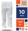 Disposable Scrubs Pants. Waterproof Protective White Trousers. PPE; 10 Pack.